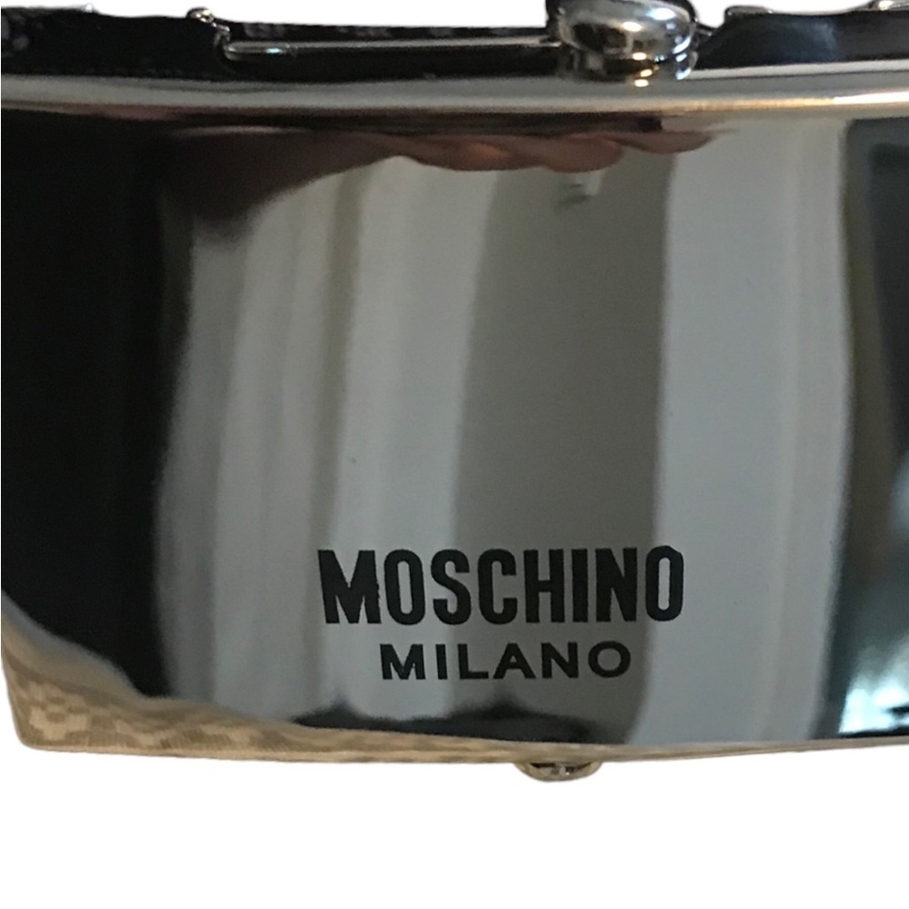 Moschino Logo Box Frame Buckle Webbing Belt Logo Tape Mens New - Picture 3 of 10